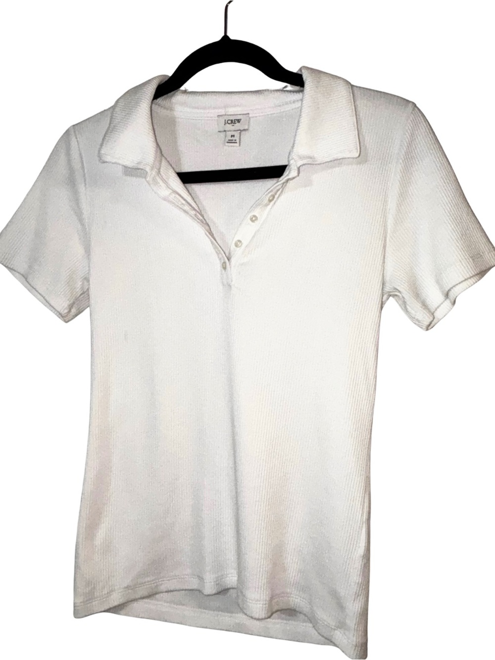 J. Crew White Short Sleeve Ribbed Polo Top